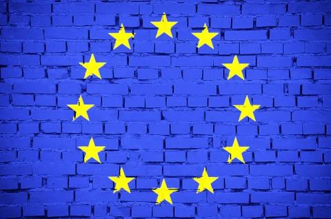 Flag of European Union over brick wall Stock Photos