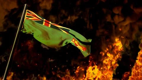 Flag of Fiji on burning fire background - hard times concept イラスト素材
