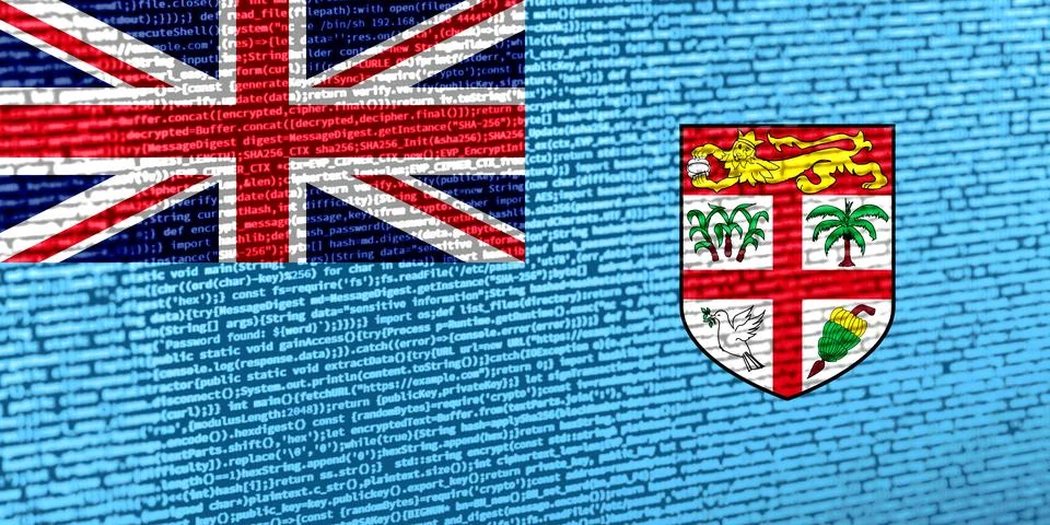 Flag of Fiji over digital code. Concept of cybersecurity, innovation, and d.. Illustration