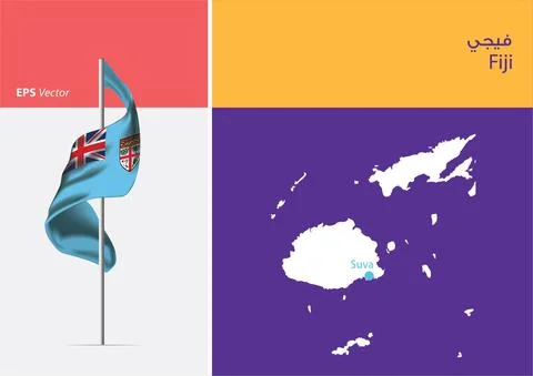 Flag of Fiji on white background with Map Stock Illustration