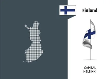 Flag of Finland on white background. Dotted map of Finland Stock Illustration