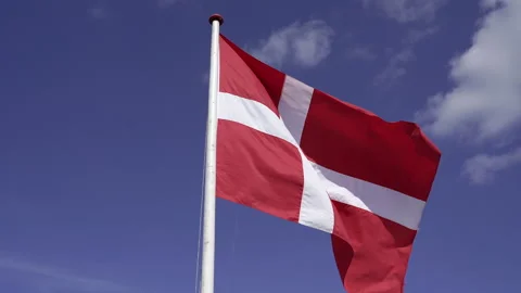 Flag. Flag of the Kingdom of Denmark. Close-up. Video stock 210278109