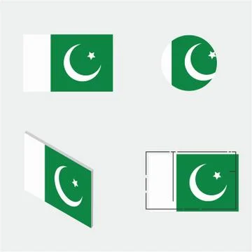 Flag with flat, circle, isometric and line design Stock Illustration