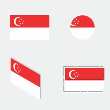 Flag with flat, circle, isometric and line design Stock Illustration