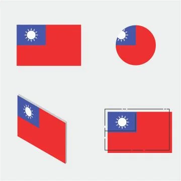 Flag with flat, circle, isometric and line design Stock Illustration