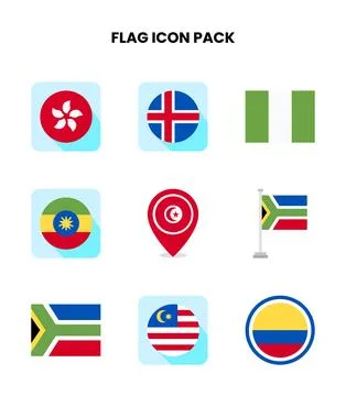 Flag Flat Design Icons Pack Stock Illustration