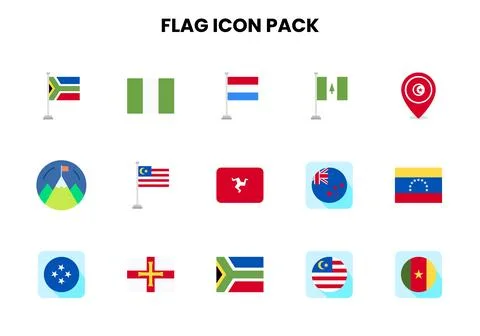 Flag Flat Set Icons Pack Stock Illustration