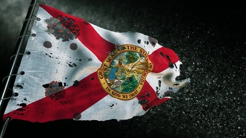 The flag of Florida is torn and marked with the virus of covid-19 . 스톡 동영상 127197619
