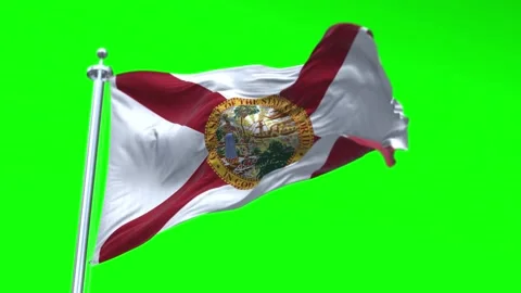 Flag of Florida US State waving flag animation on a green screen Stock Footage 296868722