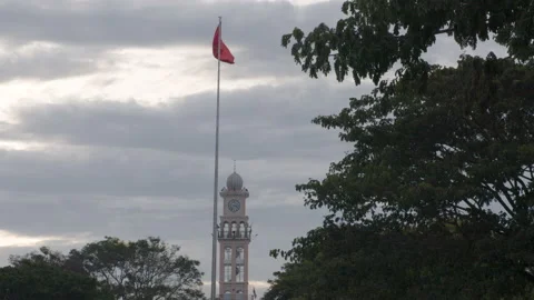 Flag fluttering during dusk at Kota Bharu, Kelantan Video stock 231760620