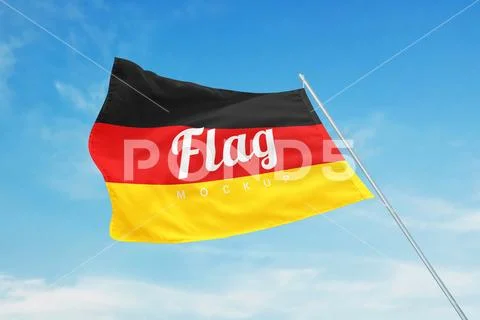 Flag flutters in the wind mockup PSD Template