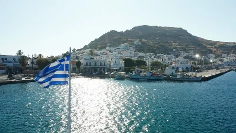 Flag Flying in Patmos, Greece Stock Footage 114258437