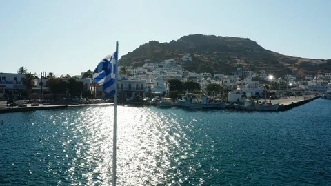 Flag Flying in Patmos, Greece Stock Footage 114258752