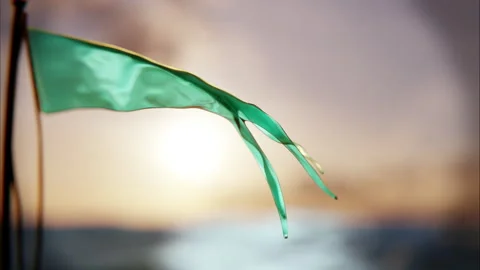 Flag flying in the wind from the beach, 4k animation Stock Footage 226342146