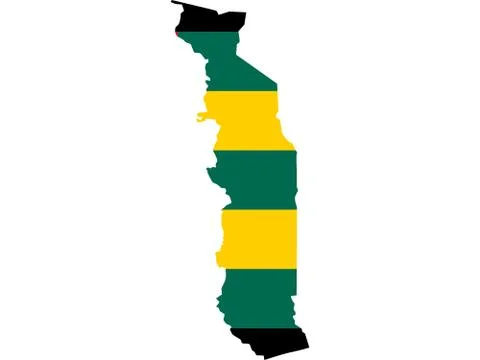 Flag in form form of the geographical country Togo Sub Saharan Africa Western Stock Illustration