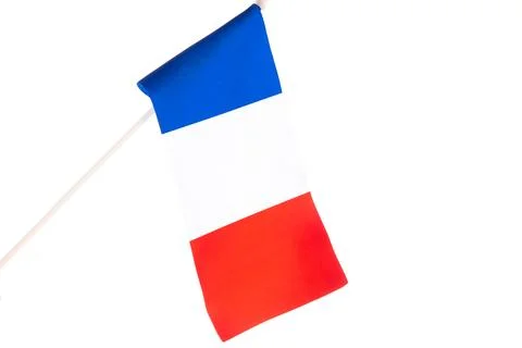 The flag of France on a white background developing flying in the wind Stockfoto's