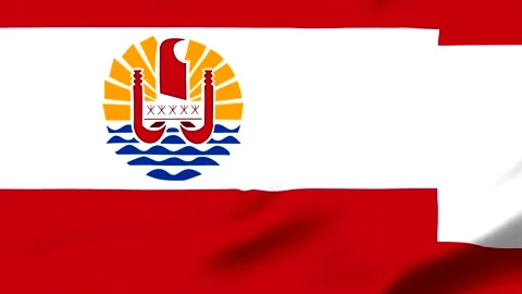 Flag of French Polynesia with emblem and waves design Video stock 343574041