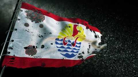 The flag of French Polynesia is torn and marked with the virus of covid-19 . 스톡 동영상 127197626