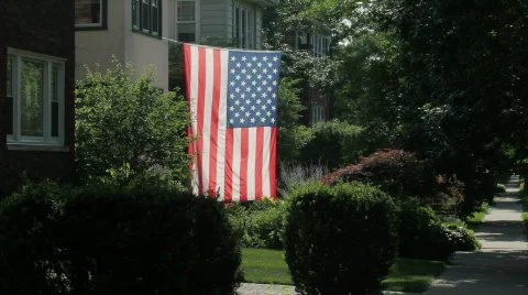 Flag in Front Yard Stock Footage 782870