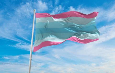 Flag of FTM waving in the wind at cloudy sky. Freedom and love concept. Pride Stock Illustration