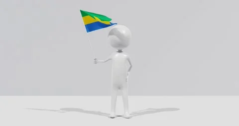Flag of Gabon. 3D Character holding and waving flag 4K UHD 60FPS Stock Footage 224515811