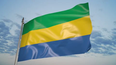 Flag of Gabon on a flagpole. 3D animation against the sky Vídeos de archivo 205516552