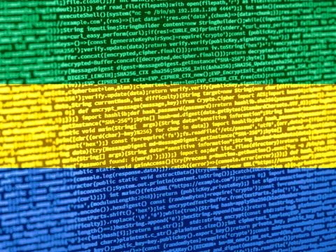 Flag of Gabon over digital code. Concept of cybersecurity, innovation, and .. Illustration