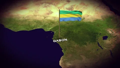 The Flag of Gabon on the World Map, Gabon map with flag 3d animation Stock Footage 306614014