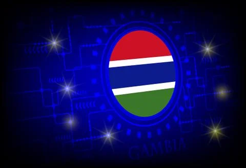 Flag of Gambia on a background of technology. Stock Illustration