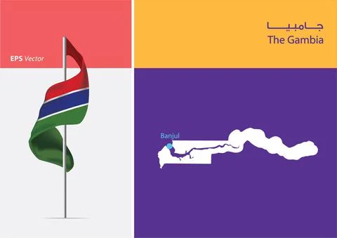 Flag of The Gambia on white background with Map Stock Illustration