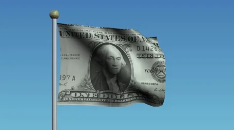 Flag With George Washington From $1 Bill Waves in Wind. Stock Footage