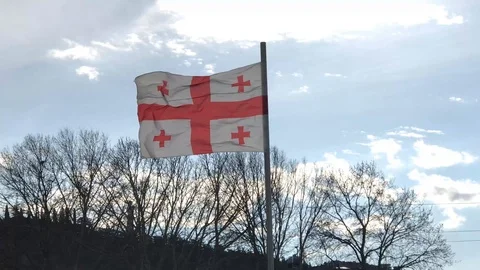 The flag of georgia are fluttering in the wind Stock Footage