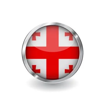 Flag of georgia, button with metal frame and shadow. georgia flag vector icon Stock Illustration