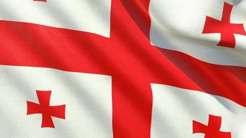Flag of Georgia, with fabric texture 3d-rendering 스톡 일러스트