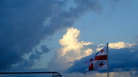 Flag of Georgia on the flagpole of the ship. Video stock 137392199