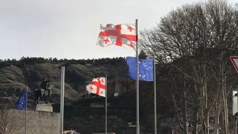 Flag of Georgia fluttering in the wind Video stock 112542633