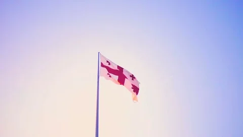 The flag of Georgia at Sameba Cathedral in Tbilisi, Georgia Stock Footage 81628007