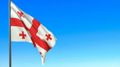 Flag of Georgia waving in the wind on flagpole against the sky 3d-rendering イラスト素材