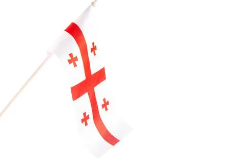 The flag of Georgia on a white background develops and flies waving in the wind Stock Photos