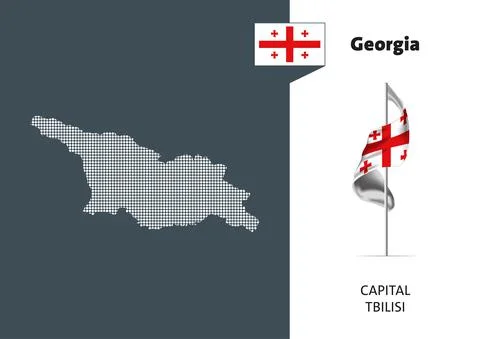Flag of Georgia on white background. Dotted map of Georgia Stock Illustration
