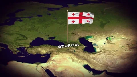 The Flag of Georgia on the World Map, Georgia map with flag 3d animation Stock Footage 306601096