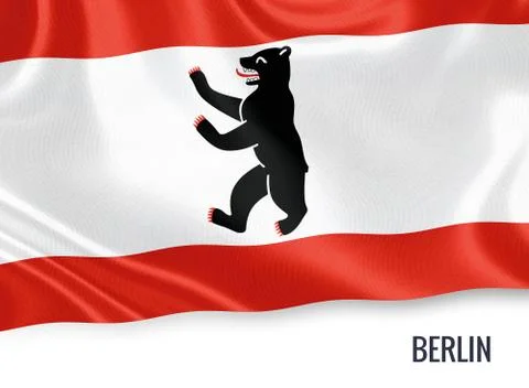 Flag of German state Berlin waving on an isolated white background. Stock Illustration