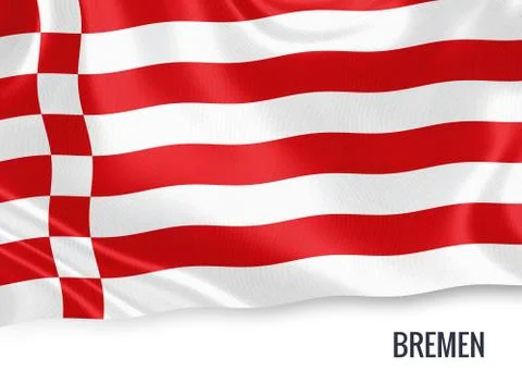 Flag of German state Bremen waving on an isolated white background. Illustrazione stock