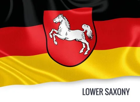 Flag of German state Lower Saxony waving on an isolated white background. Stock Illustration