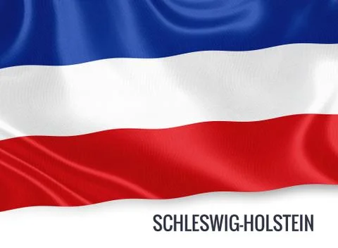 Flag of German state Schleswig-Holstein waving on an isolated white backgroun Stock Illustration