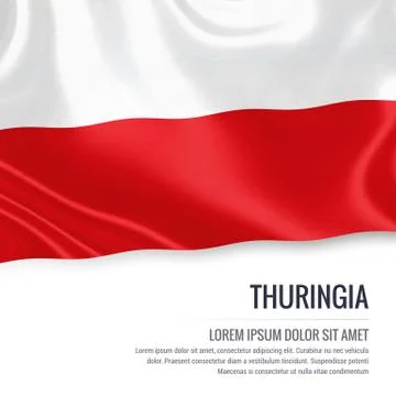 Flag of German state Thuringia waving on an isolated white background. Illustrazione stock
