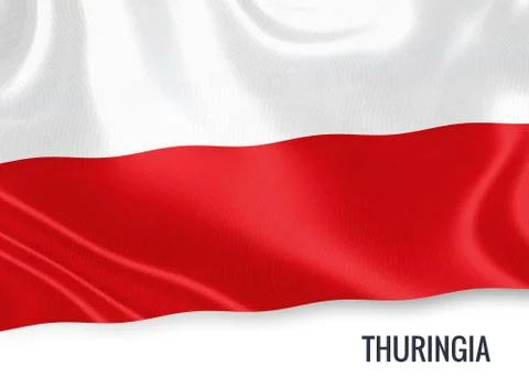 Flag of German state Thuringia waving on an isolated white background. Stock Illustration