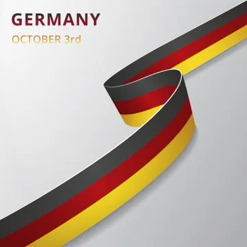 Flag of Germany. 3rd of October. Vector illustration. Wavy ribbon on gray bac Stock Illustration