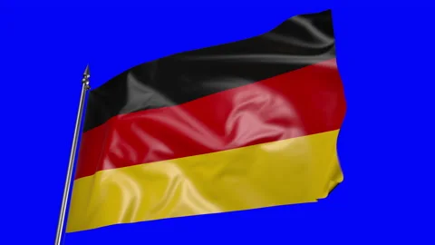 Flag of Germany on a flagpole. 3D animation on blue screen Vídeo Stock 204955183
