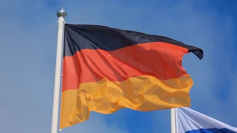 The flag of Germany flutters in the wind Stock Footage 86848941
